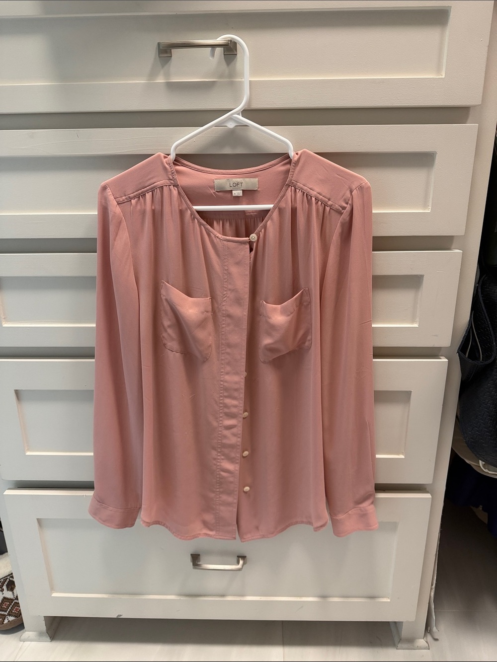 LOFT Blush Pink Button-Down Chest-Pocket Blouse
